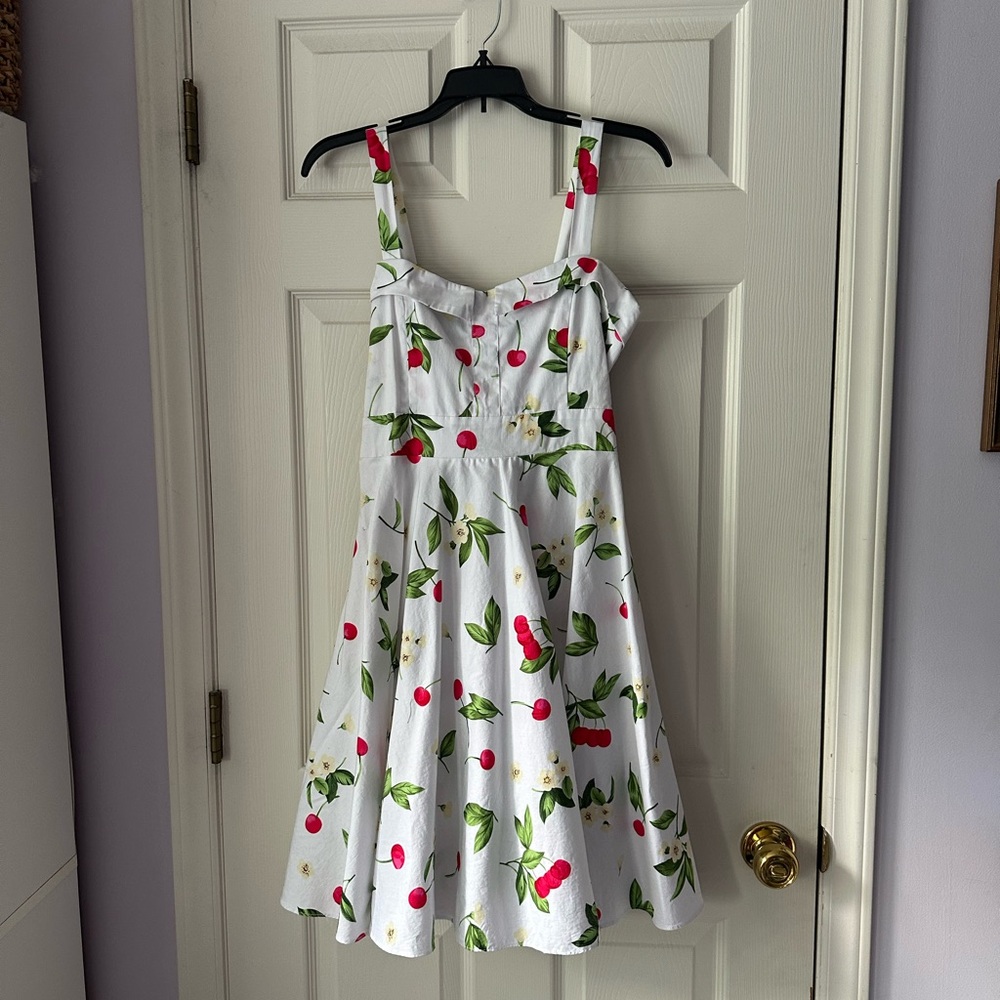 Charming White and Red Cherry Print Dress
